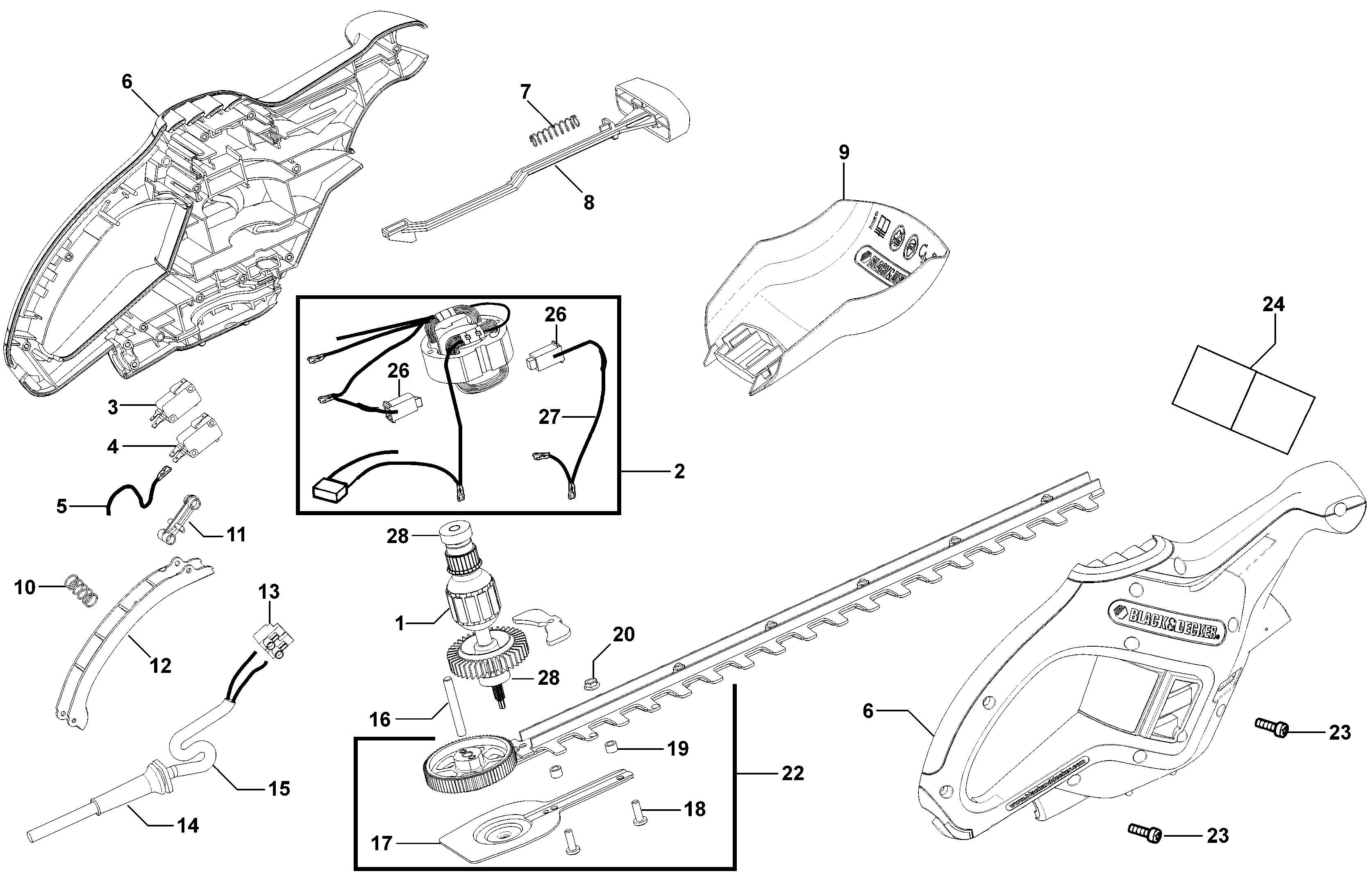 Default Diagram and Parts List for HT500-B3 Type 1 Black and Decker Trimmer